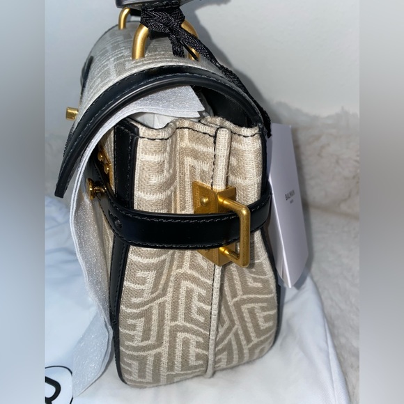 Balmain BBuzz 23 Monogram Linen Crossbody Bag Naturel NEW - Picture 10 of 12